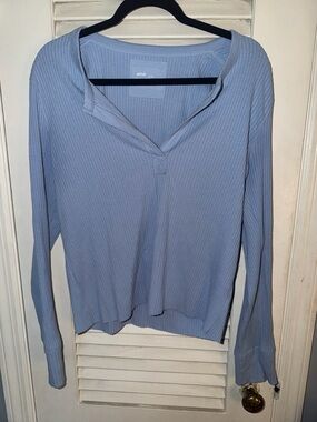aerie Light Blue Ribbed Long-Sleeve V-Neck Top